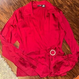 East 5th Red Wrap Blouse